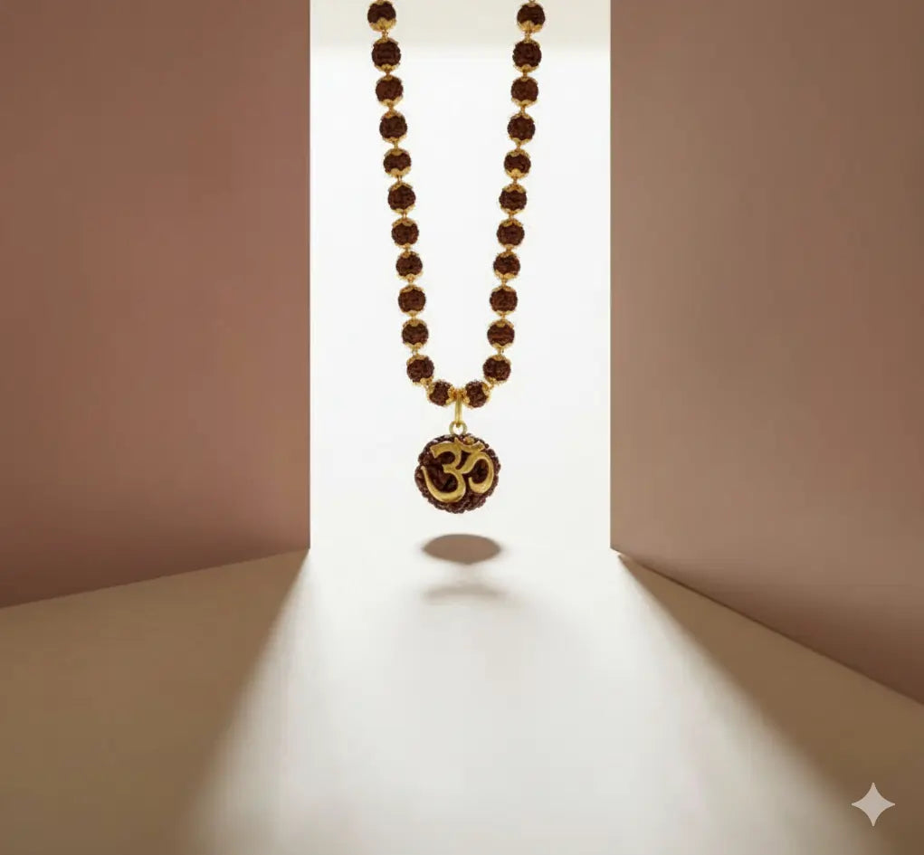 Gold-Plated Om Rudraksha Mala