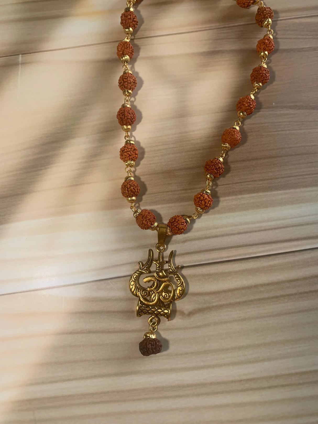 Gold-Plated Om Trishul Rudraksha Mala