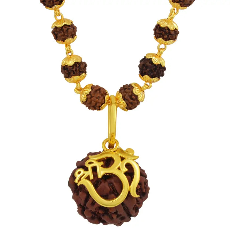 Gold-Plated Om Rudraksha Mala
