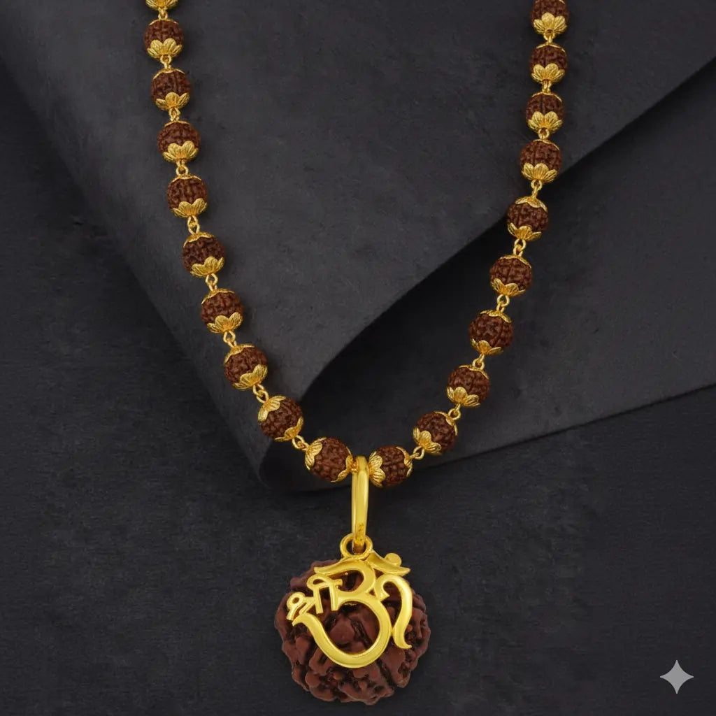 Gold-Plated Om Rudraksha Mala