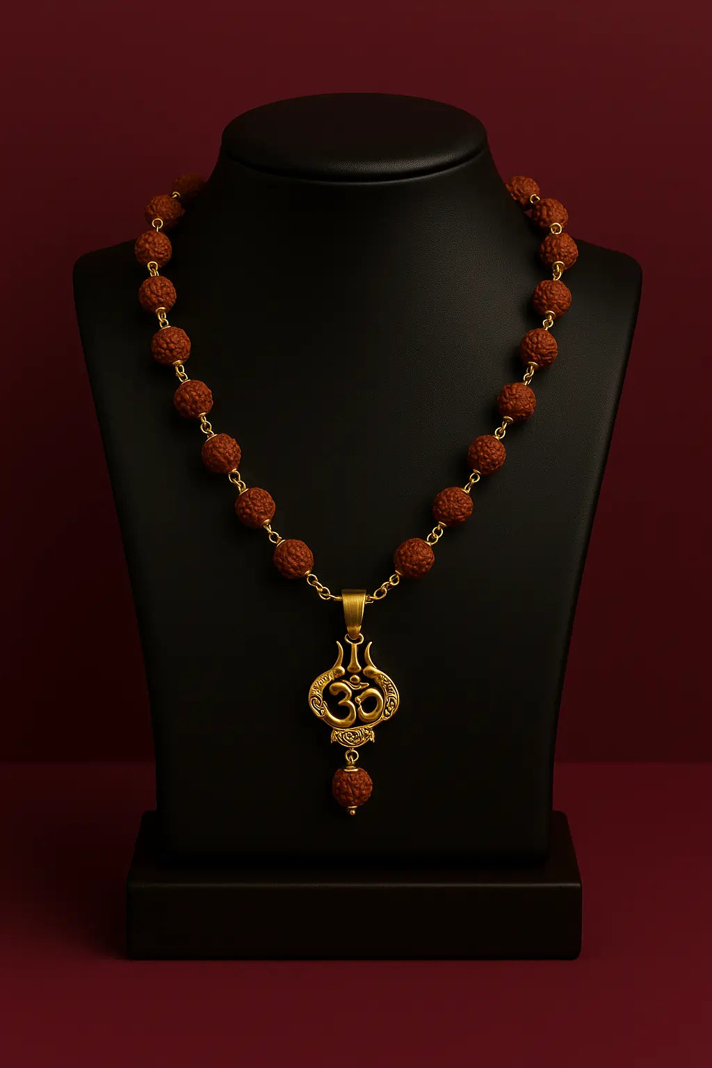 Gold-Plated Om Trishul Rudraksha Mala