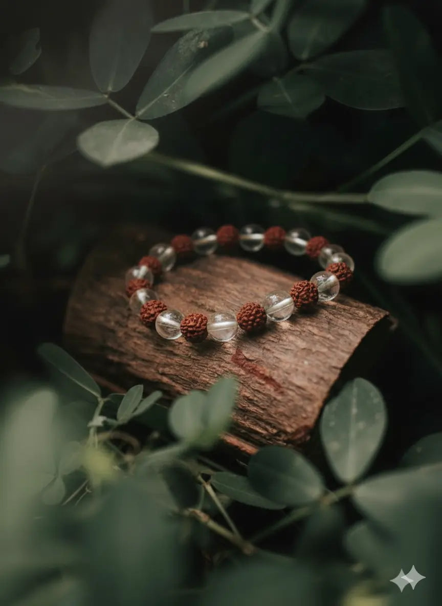 🔱✨ Spiritual Harmony Bracelet – Sphatik & Rudraksha Fusion ✨