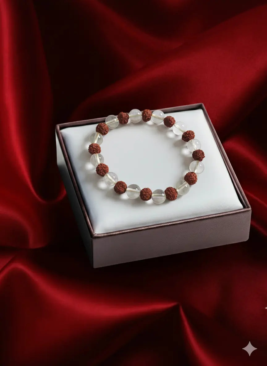 🔱✨ Spiritual Harmony Bracelet – Sphatik & Rudraksha Fusion ✨