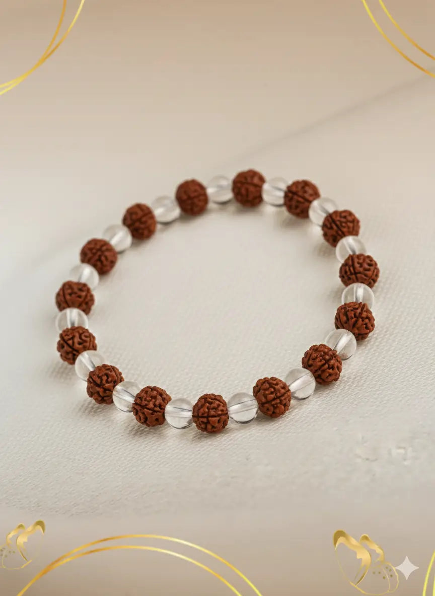 🔱✨ Spiritual Harmony Bracelet – Sphatik & Rudraksha Fusion ✨