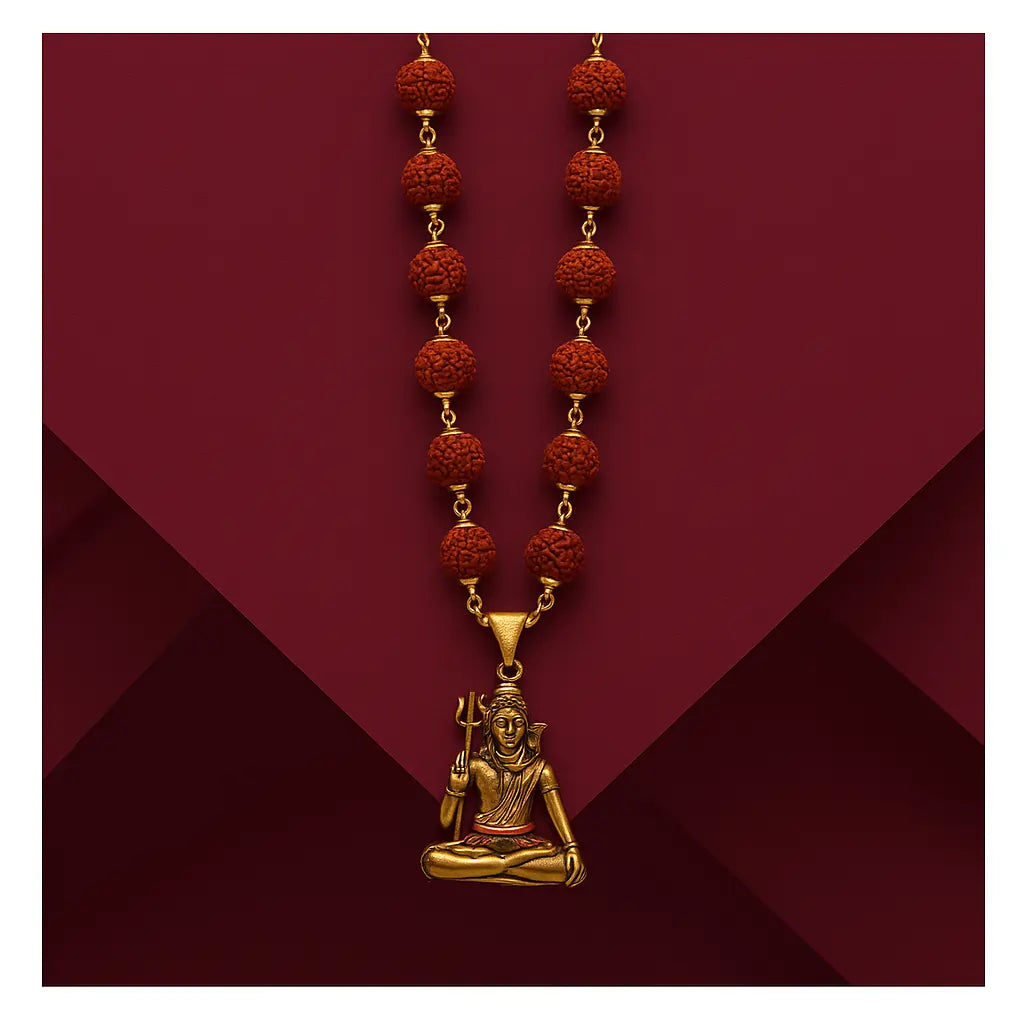 Authentic Rudraksha Mala with Gold-Plated Shivji Pendant