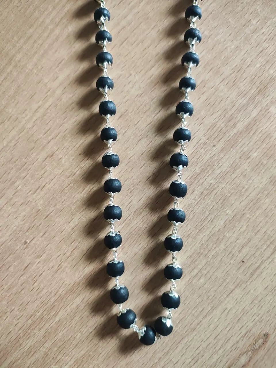 Natural Ebony (Karungali) Mala Necklace with Silver Plating