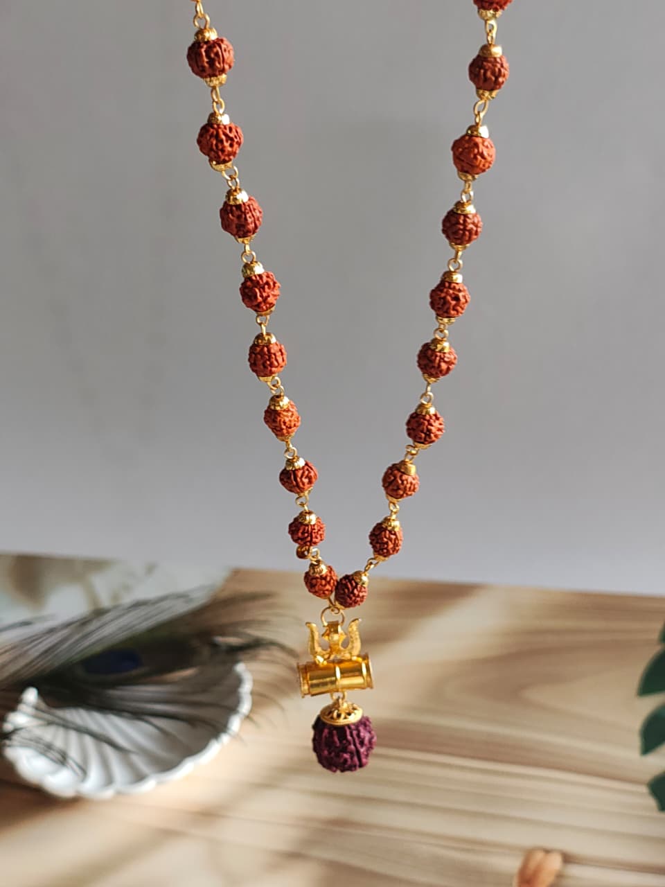 Luxe Gold-Plated Rudraksha Trishul Necklace