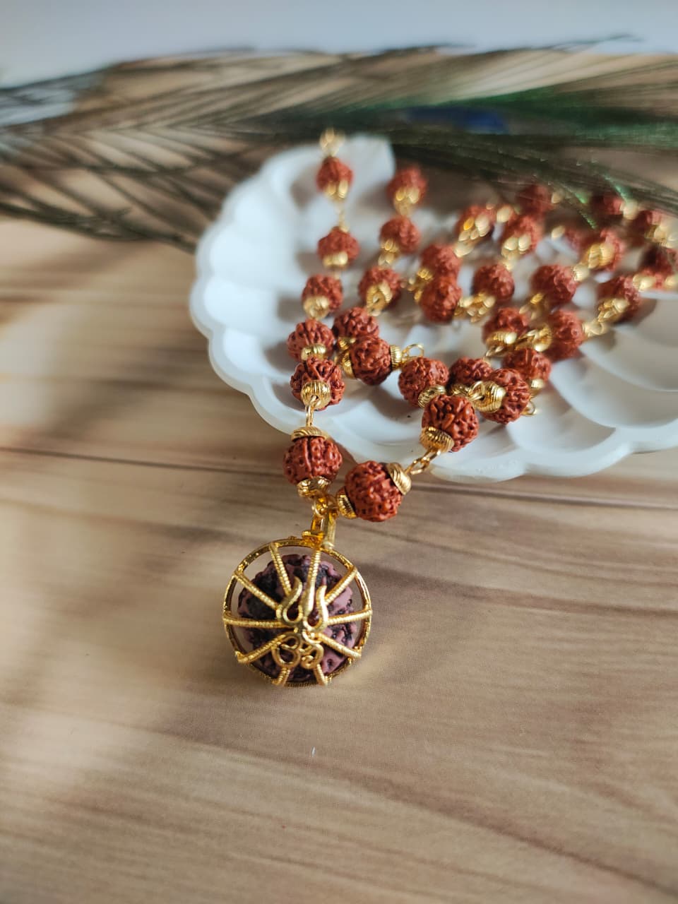 Gold Plated Shree Om Rudraksha Mala
