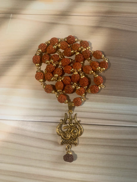 Gold-Plated Om Trishul Rudraksha Mala