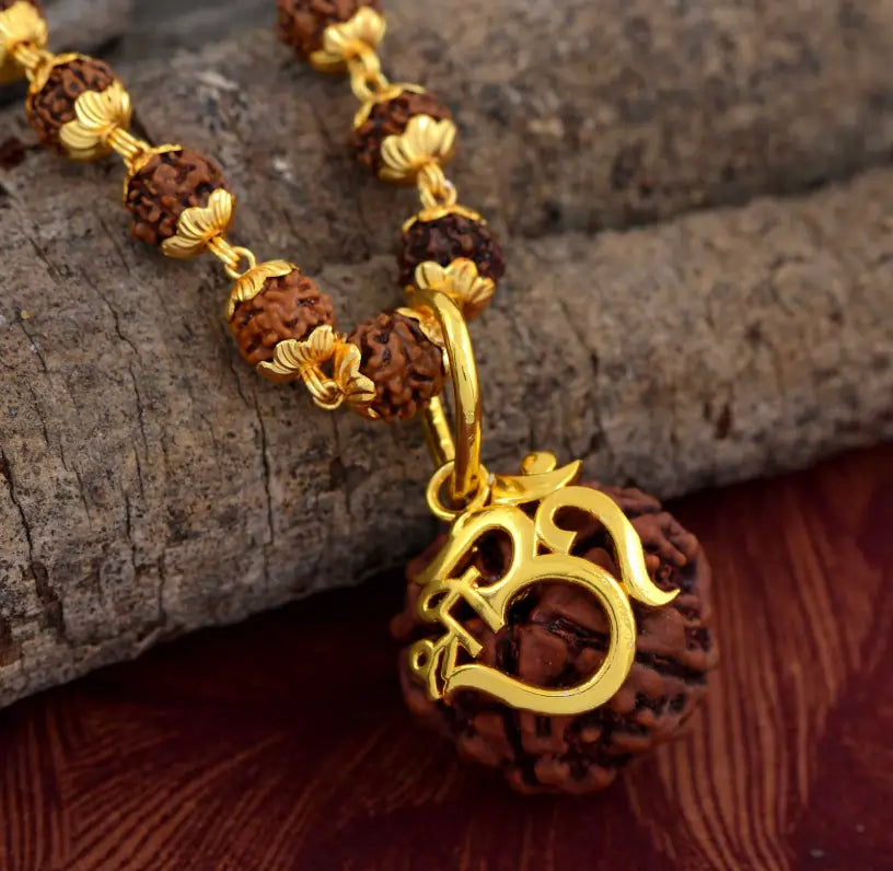 Gold-Plated Om Rudraksha Mala