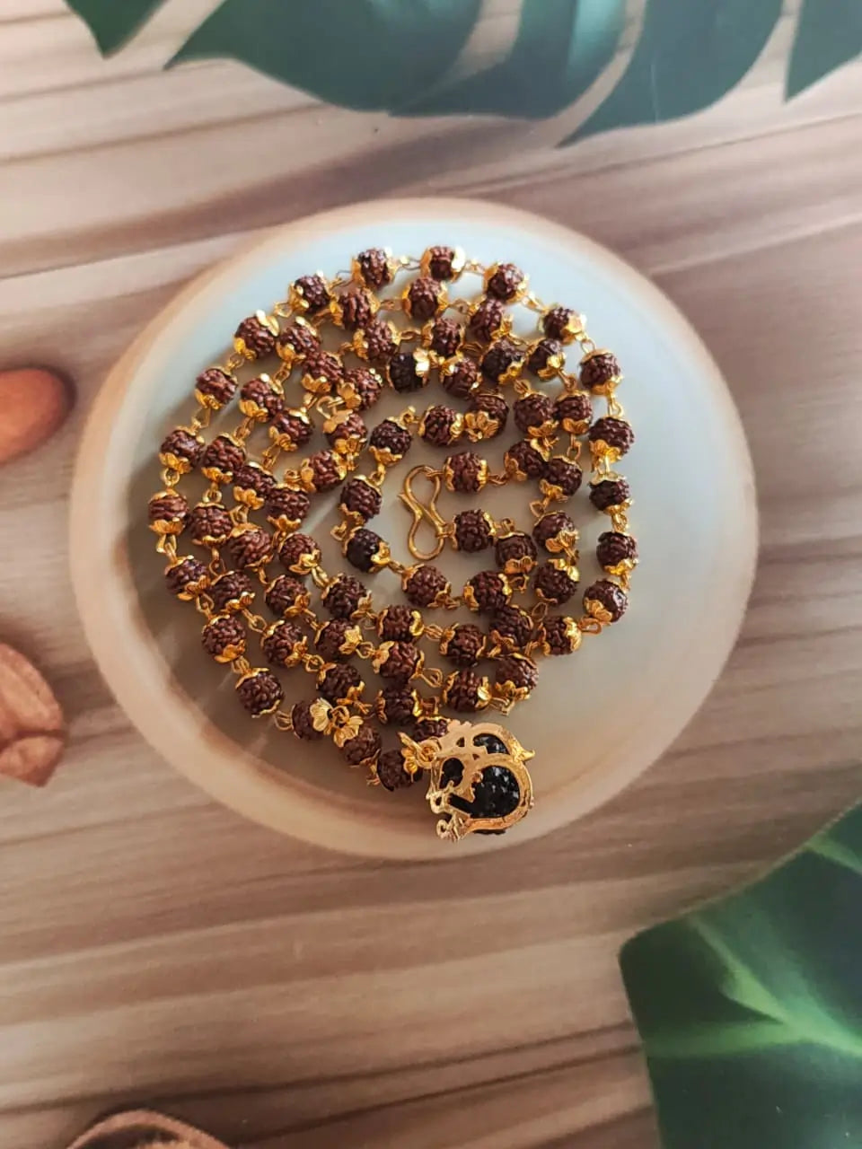 Gold-Plated Om Rudraksha Mala