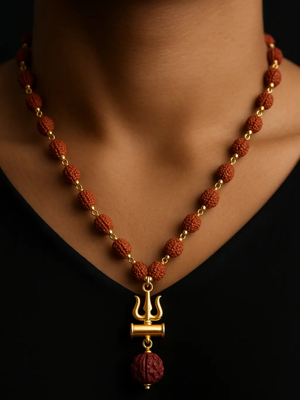 Luxe Gold-Plated Rudraksha Trishul Necklace