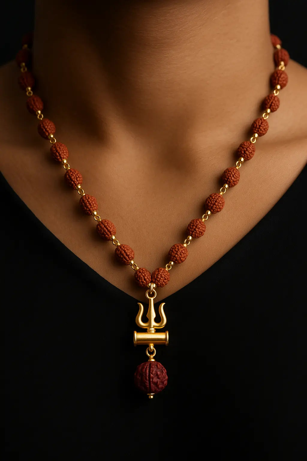 Luxe Gold-Plated Rudraksha Trishul Necklace