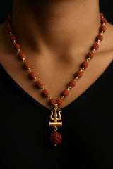 Luxe Gold-Plated Rudraksha Trishul Necklace