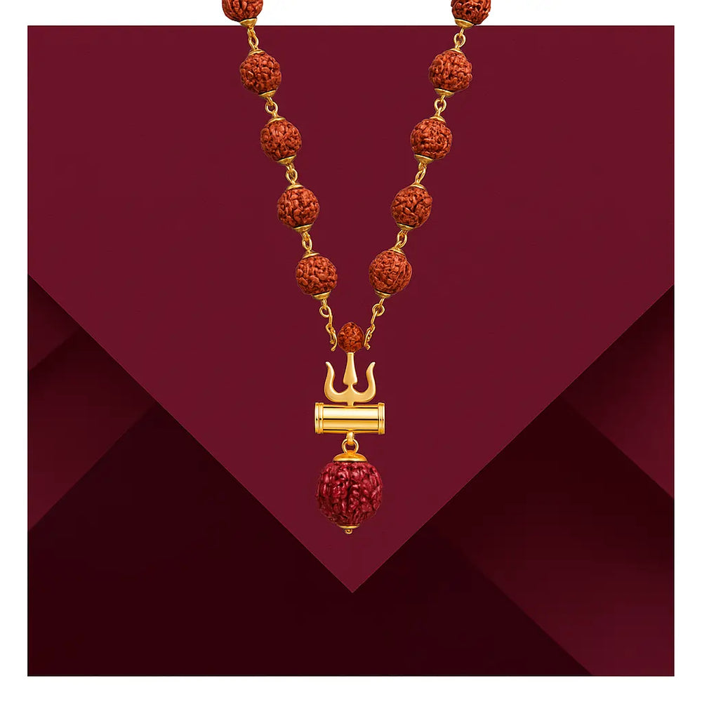 Luxe Gold-Plated Rudraksha Trishul Necklace
