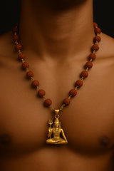 Authentic Rudraksha Mala with Gold-Plated Shivji Pendant