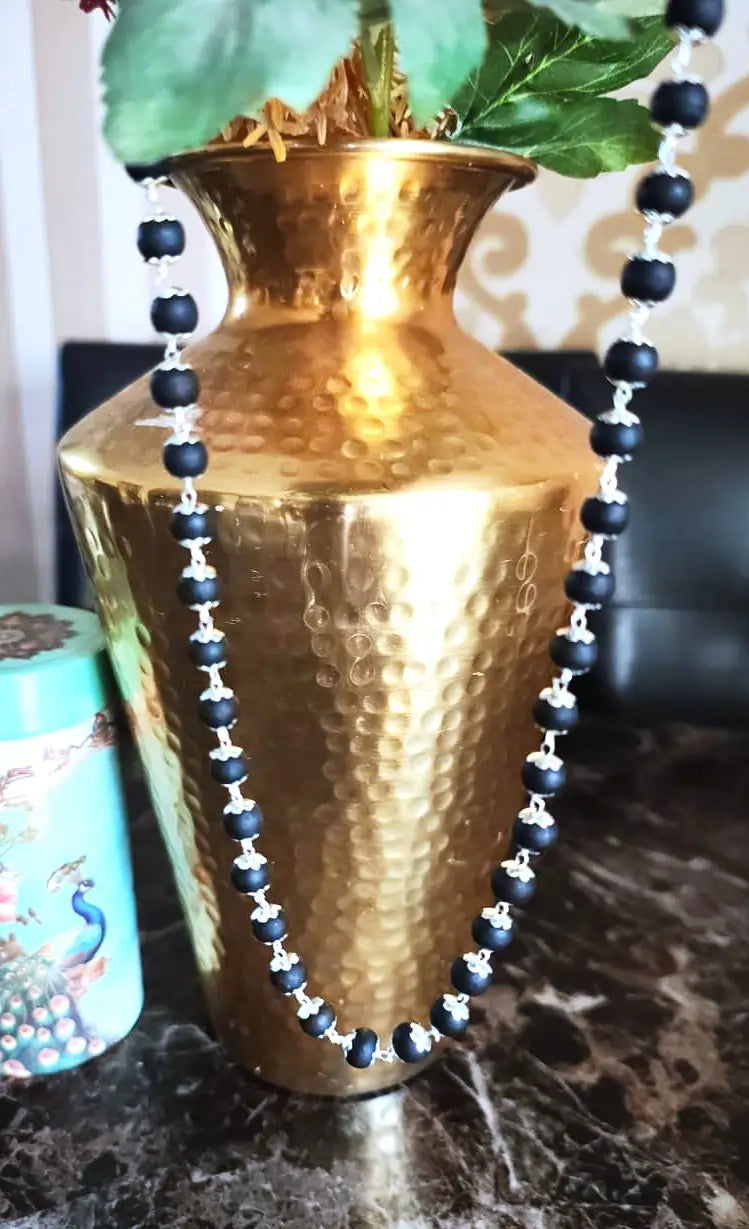 Natural Ebony (Karungali) Mala Necklace with Silver Plating
