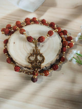 Gold-Plated Rudraksha Trishul with Damru Necklace