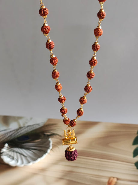 Luxe Gold-Plated Rudraksha Trishul Necklace