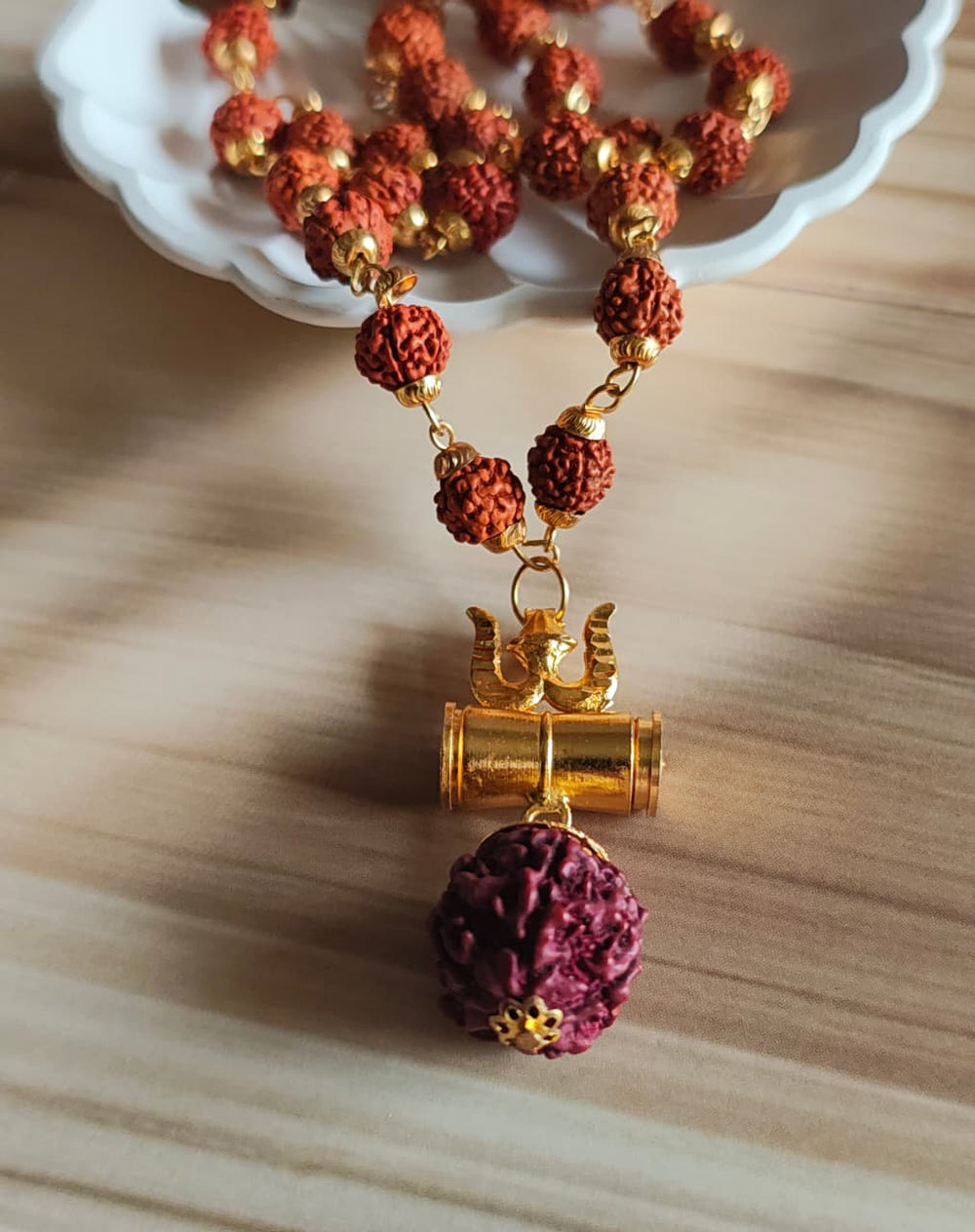 Luxe Gold-Plated Rudraksha Trishul Necklace