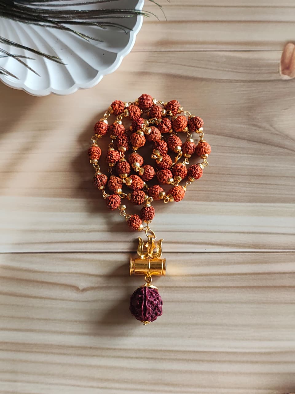 Luxe Gold-Plated Rudraksha Trishul Necklace
